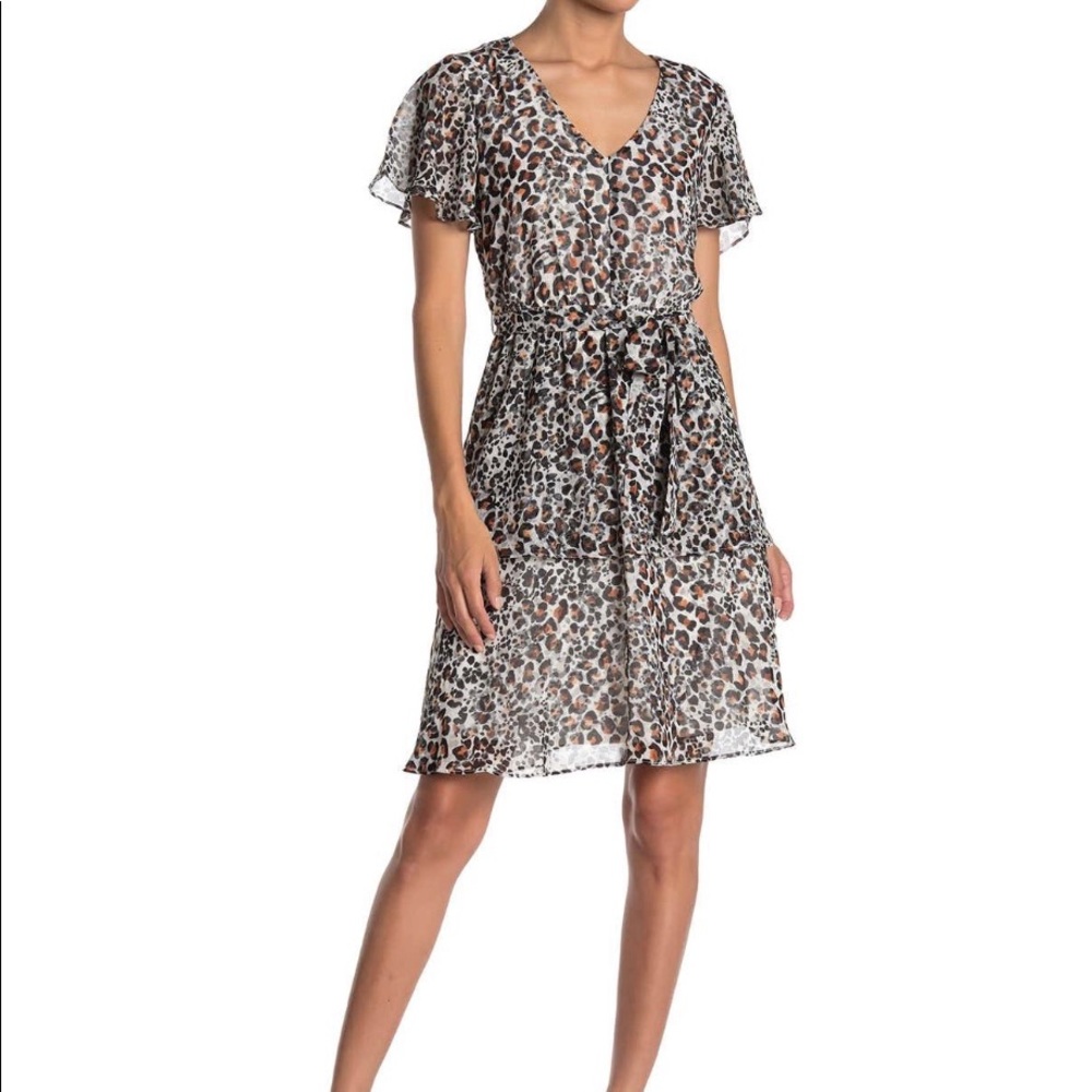 Leopard Chiffon Flutter Flare Dress New with Tags